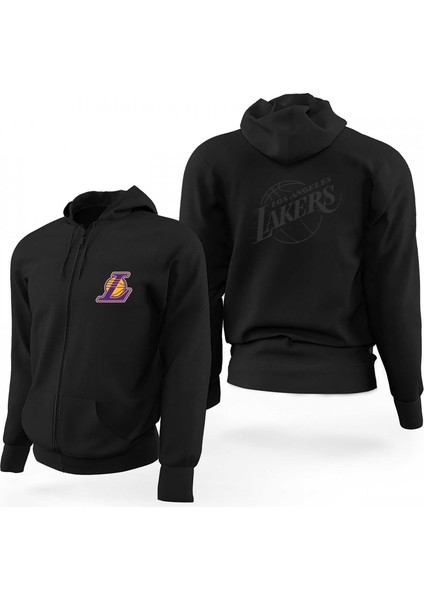 Los Angeles Lakers Grey Silhouette Siyah Fermuarlı Limited Edition Kapşonlu Sweatshirt