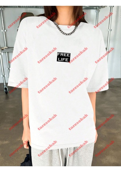 Free Life Baskılı Oversize Yıkamalı Tshirt Beyaz fırsatları