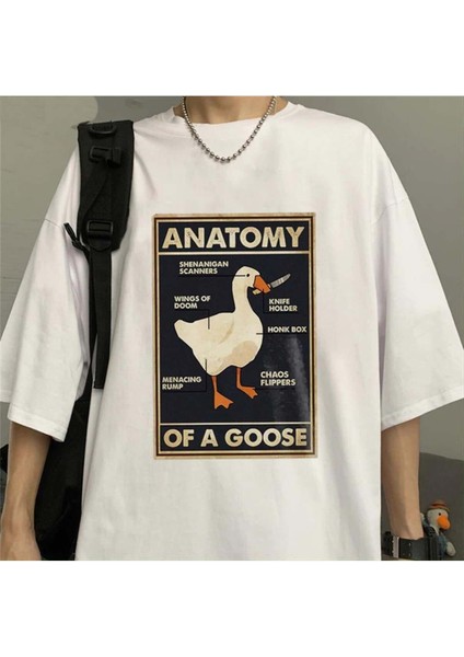 Tarzsokak Duck Anatomy Baskılı Beyaz Unisex Oversize