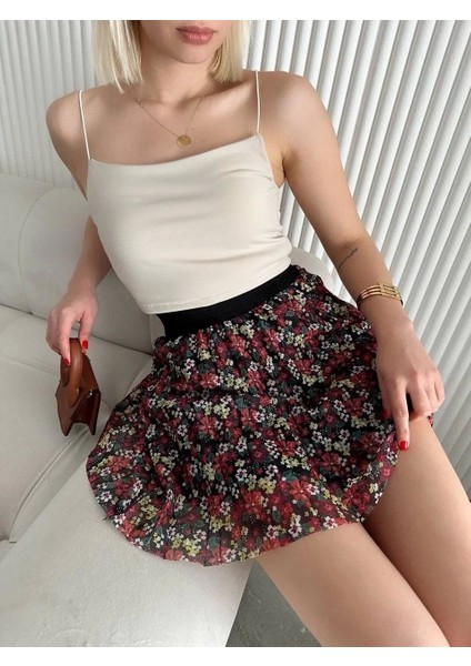 Baskılı Astarlı Mini Etek