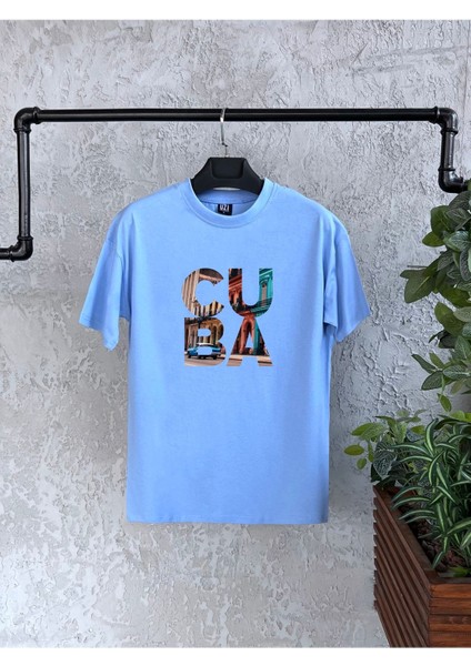 Tarzsokak Cuba Baskılı Mavi Oversize Erkek