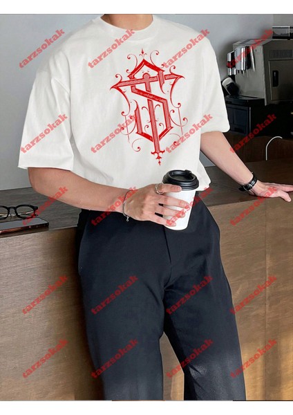 Lisanslı Amblem Baskılı Oversize Yıkamalı Tshirt Beyaz indirimleri