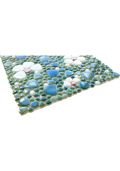 Mutfak Tezgah Arası, Havuz, Banyo, Sauna, Spa, Iç ve Dış Dekorasyonda Tüm Yüzeyler Için, Krem, P. Yeşil-Beyaz-Sarı Çiçek Desenli, 31,5X31,5CM. Fileli Cam Mozaik. (5 File Karo = 0,5 M2 Fiyatıdır ) fiyatları