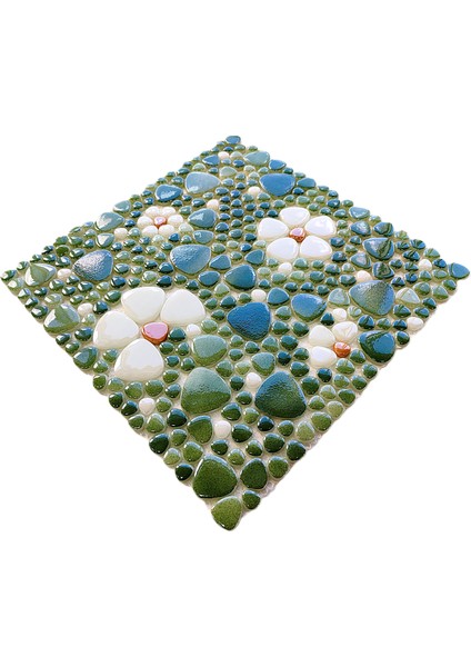 Mutfak Tezgah Arası, Havuz, Banyo, Sauna, Spa, Iç ve Dış Dekorasyonda Tüm Yüzeyler Için, Krem, P. Yeşil-Beyaz-Sarı Çiçek Desenli, 31,5X31,5CM. Fileli Cam Mozaik. (5 File Karo = 0,5 M2 Fiyatıdır ) modelleri