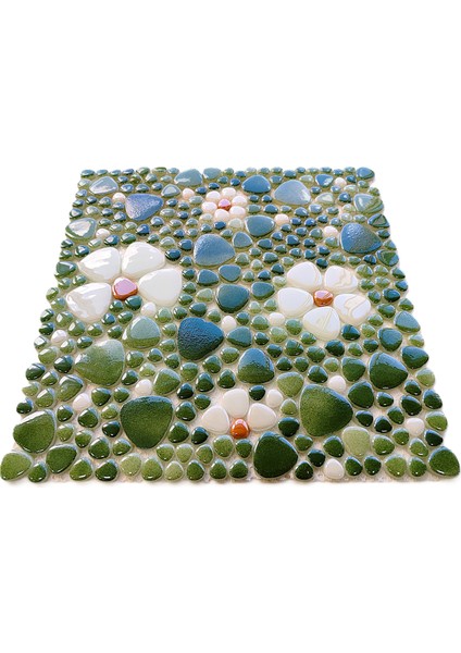 Mutfak Tezgah Arası, Havuz, Banyo, Sauna, Spa, Iç ve Dış Dekorasyonda Tüm Yüzeyler Için, Krem, P. Yeşil-Beyaz-Sarı Çiçek Desenli, 31,5X31,5CM. Fileli Cam Mozaik. (5 File Karo = 0,5 M2 Fiyatıdır ) fırsatları