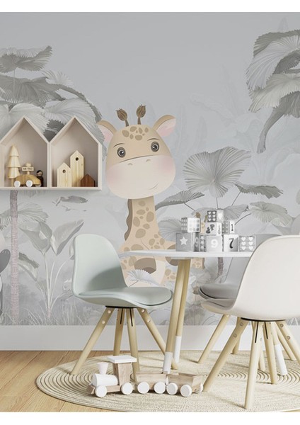 Çocuk Odası Için Sade ve Şirin Zürafa Temalı Duvar Kağıdı-Antialerjik Isı ve Ses Yalıtımı Özelliği