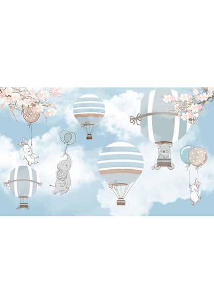 Pastel Renklerde Balon ve Hayvan Temalı Çocuk Odası Duvar Kağıdı-Digital Baskılı fiyatları