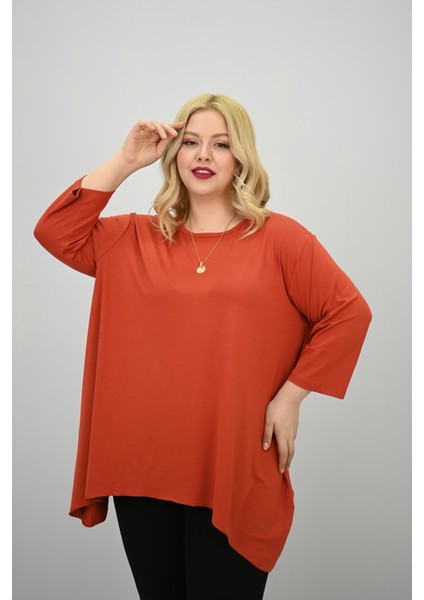 Kadın Büyük Beden Truvakar Kol Asimetrik Kesim Tunik 1964-25