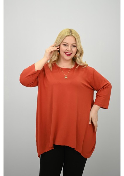 Kadın Büyük Beden Truvakar Kol Asimetrik Kesim Tunik 1964-25 fiyatları