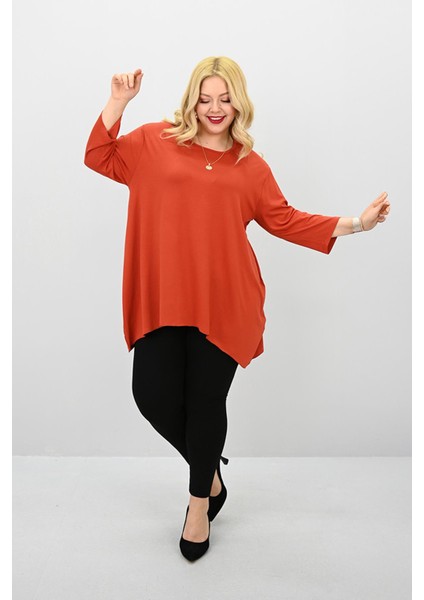 Kadın Büyük Beden Truvakar Kol Asimetrik Kesim Tunik 1964-25 fırsatları