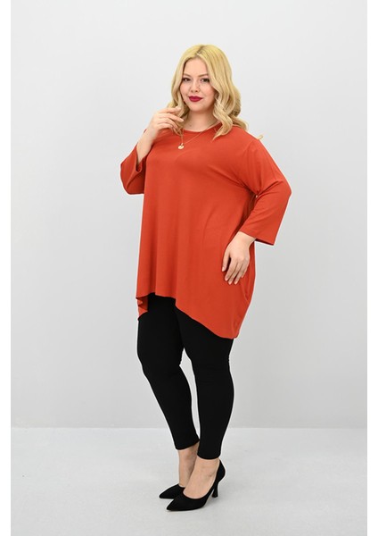 Kadın Büyük Beden Truvakar Kol Asimetrik Kesim Tunik 1964-25 indirimleri