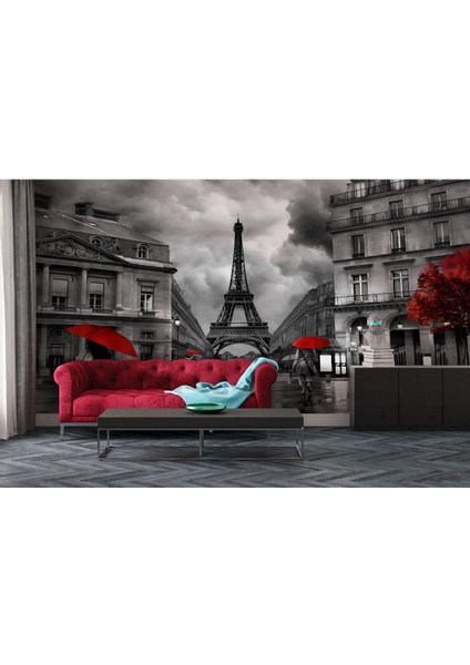 Dijital Baskılı Paris Eyfel Kulesi Manzaralı Duvar Kağıdı - 3D Duvar Kağıdı