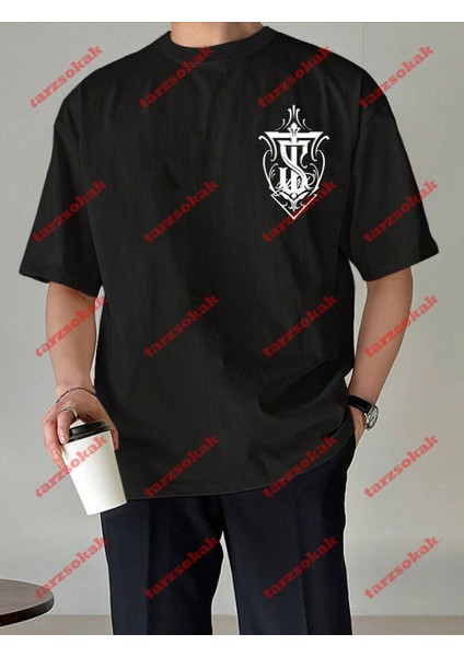 Lisanslı Amblem Baskılı Oversize Yıkamalı Tshirt Siyah modelleri