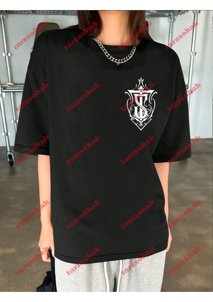 Lisanslı Amblem Baskılı Oversize Yıkamalı Tshirt Siyah indirimleri