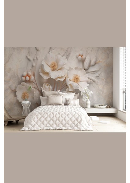 3D Beyaz Çiçek Desenli Zarif Dijital Baskılı Duvar Kağıdı-Yırtılmaz Silinebilir Duvar Kağıdı fiyatları