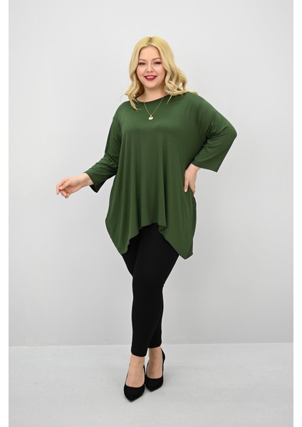 Kadın Büyük Beden Truvakar Kol Asimetrik Kesim Tunik 1964-25 fırsatları