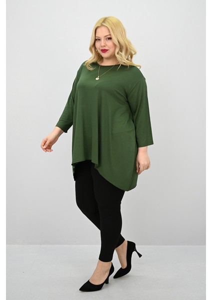 Kadın Büyük Beden Truvakar Kol Asimetrik Kesim Tunik 1964-25 indirimleri