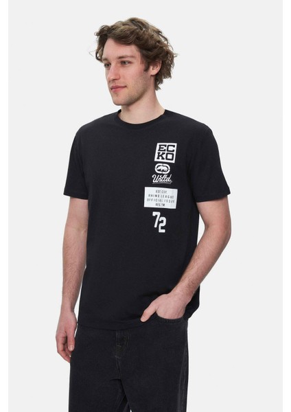 Tomlınson Siyah Bisiklet Yaka Baskılı Standard Fit Erkek Tshirt