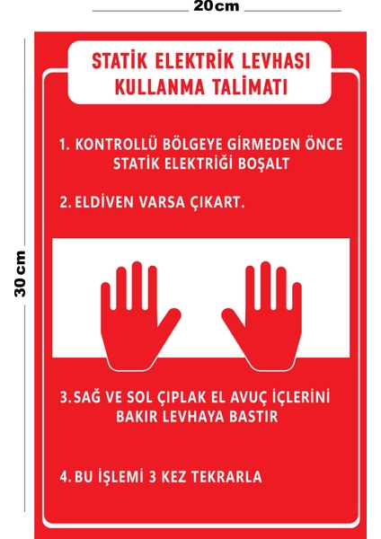 Metal Statik Elektrik Levhası Kullanma Talimatı 20 x 30 cm A4 Büyüklüğünde Uyarı Levhası Yönlendir