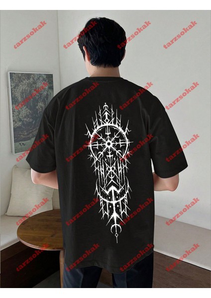Geometrik Desen Baskılı Oversize Yıkamalı Tshirt Siyah fiyatları