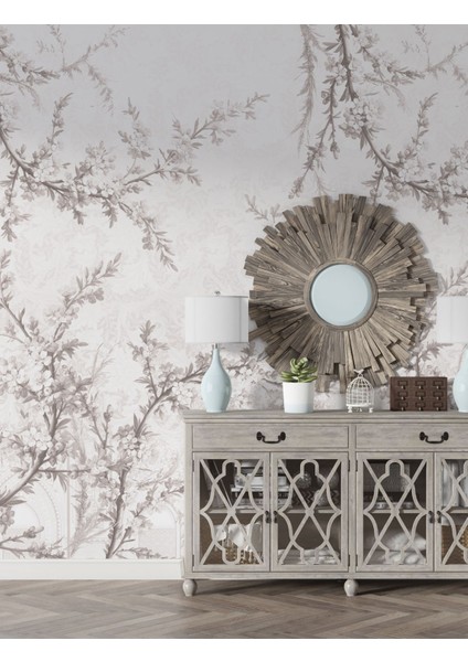 Zarif Çiçek Motifli Tek Parça Digital Baskılı Duvar Kağıdı-Çiçek Desenli Duvar Kağıdı