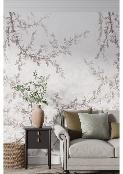 Zarif Çiçek Motifli Tek Parça Digital Baskılı Duvar Kağıdı-Çiçek Desenli Duvar Kağıdı fiyatları