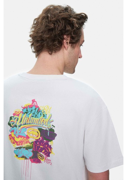 Char Beyaz Bisiklet Yaka Baskılı Oversize Erkek Tshirt fiyatları