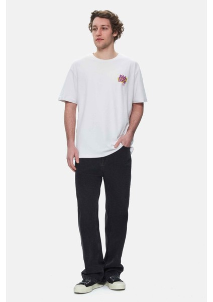 Char Beyaz Bisiklet Yaka Baskılı Oversize Erkek Tshirt fırsatları