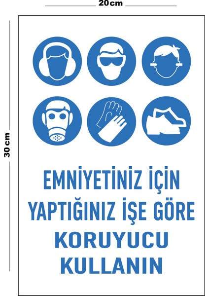 Metal Emniyetiniz Için Yaptığınız Işe Göre Koruyucu Kullanın 20CM x 30CM A4 Büyüklüğünde Uyarı Levha