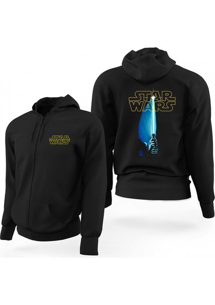 Star Wars Sword And Logo Siyah Fermuarlı Limited Edition Kapşonlu Sweatshirt
