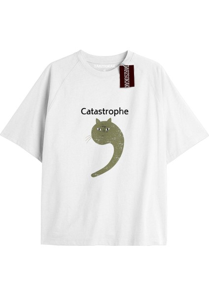 Catastrophe Oversize Yazılı Tshirt Beyaz