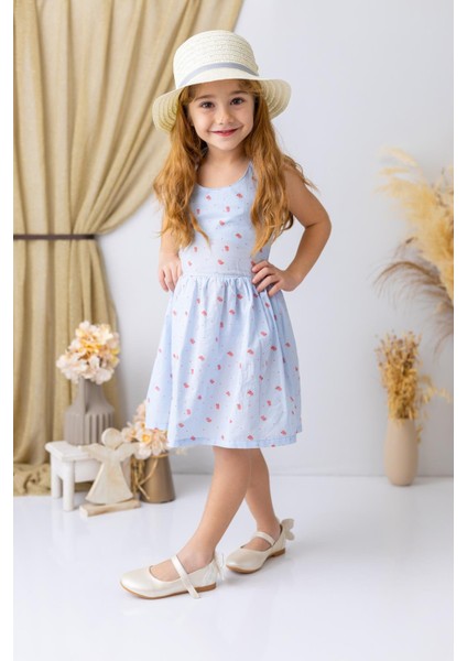 Kız Çocuk Mercan Desenli Fırfırlı Elbise - Desenli