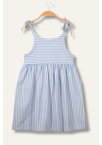 Kız Çocuk Askılı Çizgili Penye Elbise - Mavi Çizgili fiyatları