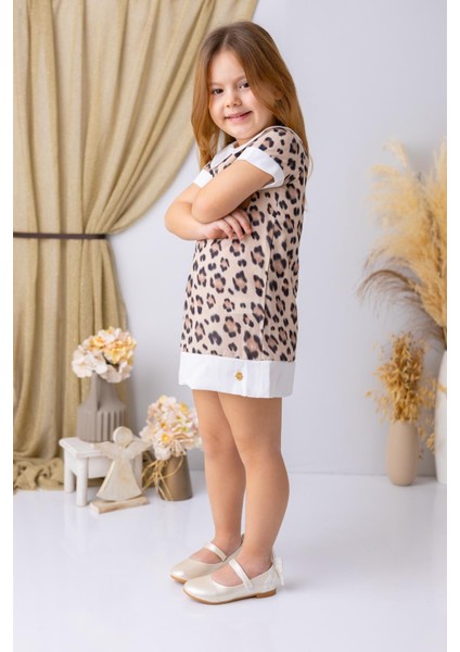 Kız Çocuk Bebe Yaka Leopar Desenli Şifon Elbise - Leopar Desenli fiyatları