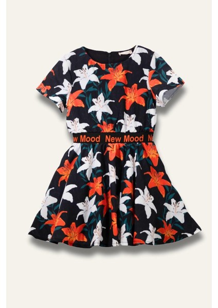 Kız Çocuk Çiçekli Şifon Elbise - Beyaz