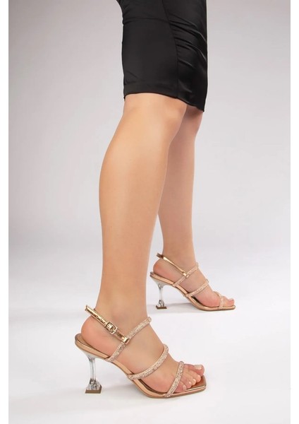 Krıste Bell 6138 Metalik Sandalet Rose Dore Topuklu Ayakkabı