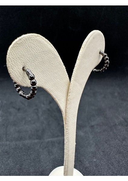 Ithal Yuvarlak Model Siyah Halka Gümüş Küpe