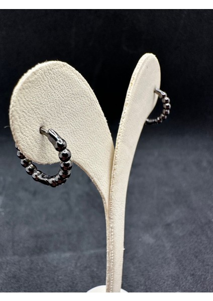 Ithal Yuvarlak Model Siyah Halka Gümüş Küpe modelleri