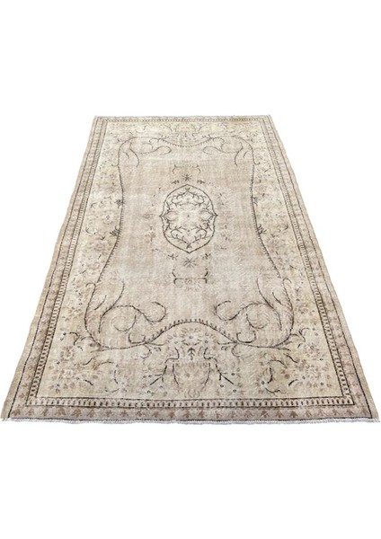 El Dokuma Vintage Salon Halısı 170 x 285 Krem Kahve Eskitme Halı