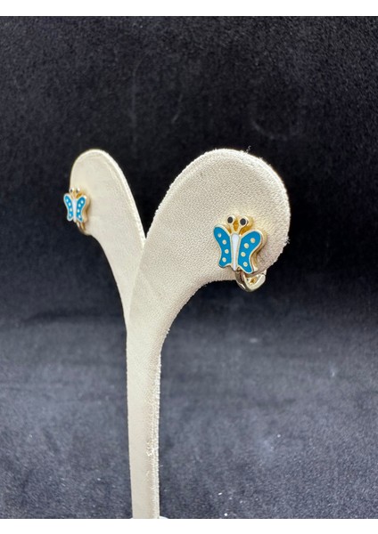 Mavi Mineli Kelebek Gümüş Çocuk Küpesi fiyatları