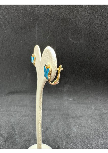 Mavi Mineli Kelebek Gümüş Çocuk Küpesi modelleri