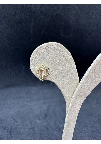 Yuvarlak Baget Taşlı Sarı Kaplama Gümüş Çocuk Küpesi fiyatları