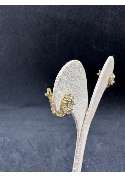 Yuvarlak Baget Taşlı Sarı Kaplama Gümüş Çocuk Küpesi modelleri