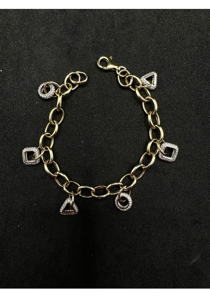 Ithal Charmlı Yuvarlak Zincir Gümüş Kadın Bilelik