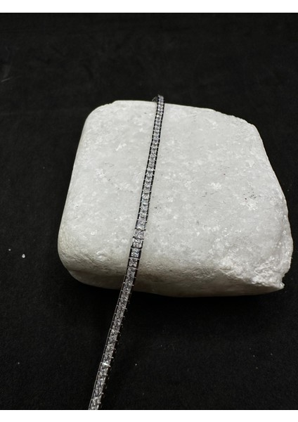 Ithal Sıvama Taşlı Su Yolu Kadın Gümüş Bileklik