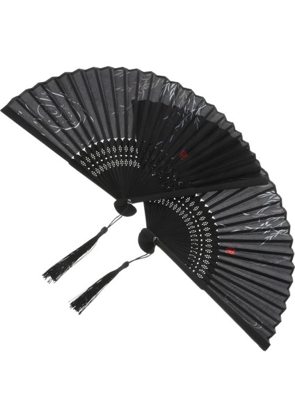 Yelpaze Bambu Serinletici Vintage Siyah Şık Püsküllü Japon Yelpaze 0150 2 Adet