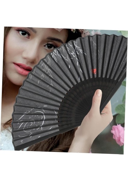 Yelpaze Bambu Serinletici Vintage Siyah Şık Püsküllü Japon Yelpaze 0150 2 Adet