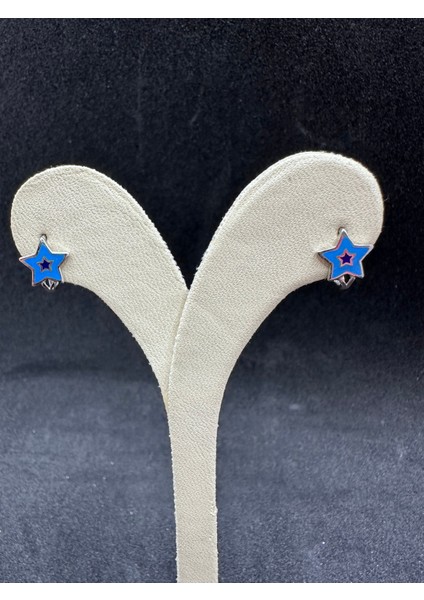 Mavi Mineli Yıldız Gümüş Çocuk Küpesi