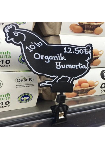 Mini Mandallı Siyah Pvc Yaz-Sil Tavuk Figürlü Şarküteri Tutar Etiketi 5,5X10,5 cm 10'lu Pk fiyatları