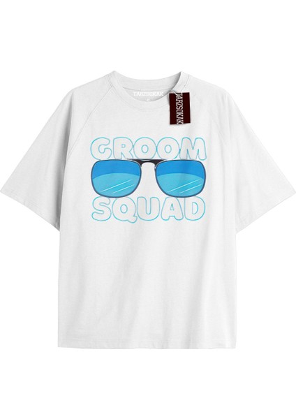 Tarzsokak Groom Squad Unisex Oversize Yazılı Tshirt Beyaz